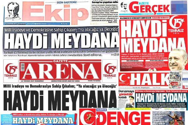 Samsun'da yerel gazetelerden ortak 15 Temmuz manşeti Samsun'da yerel gazetelerden ortak 15 Temmuz manşeti