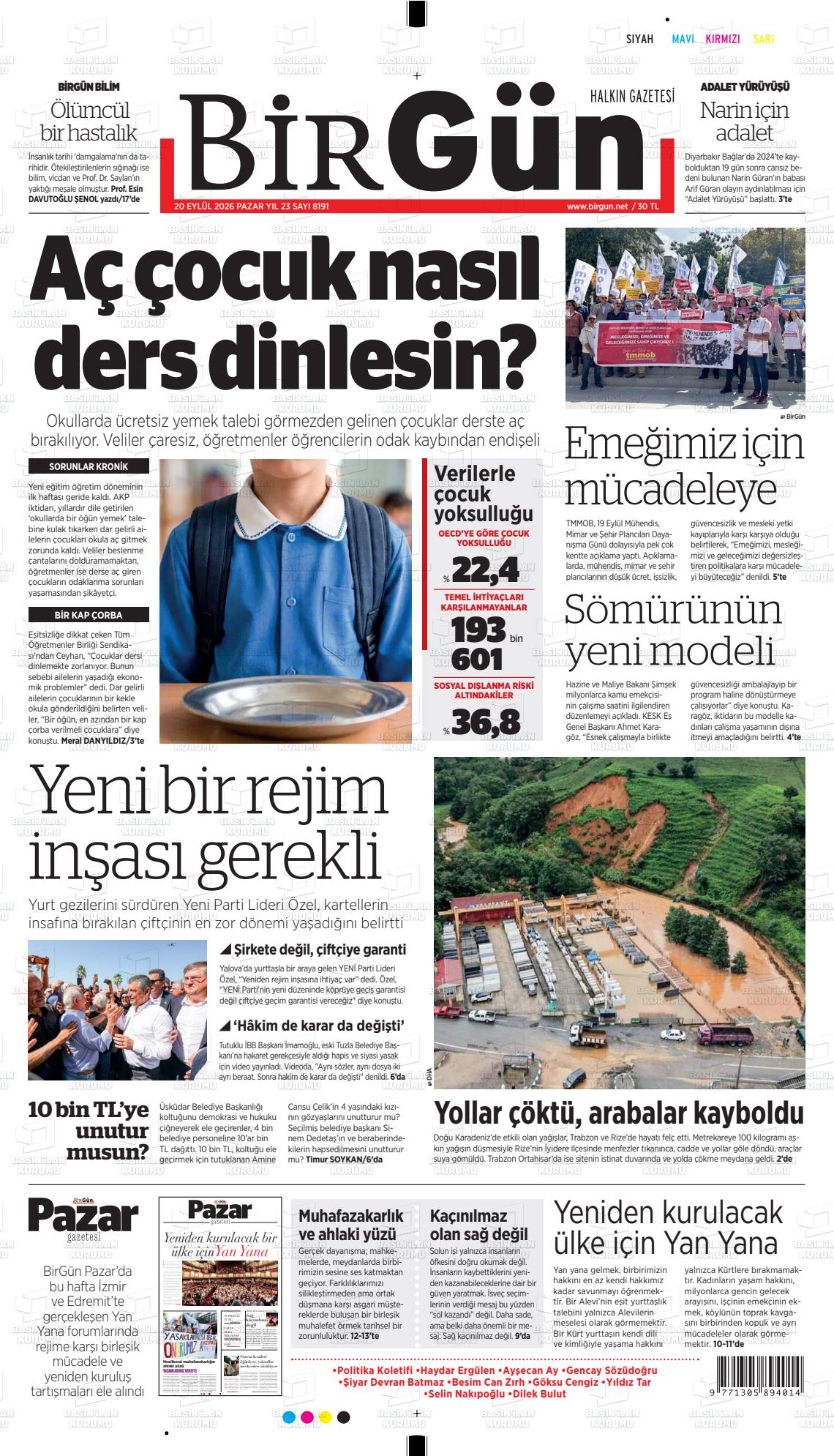 Birgün gazetesi ilk sayfası