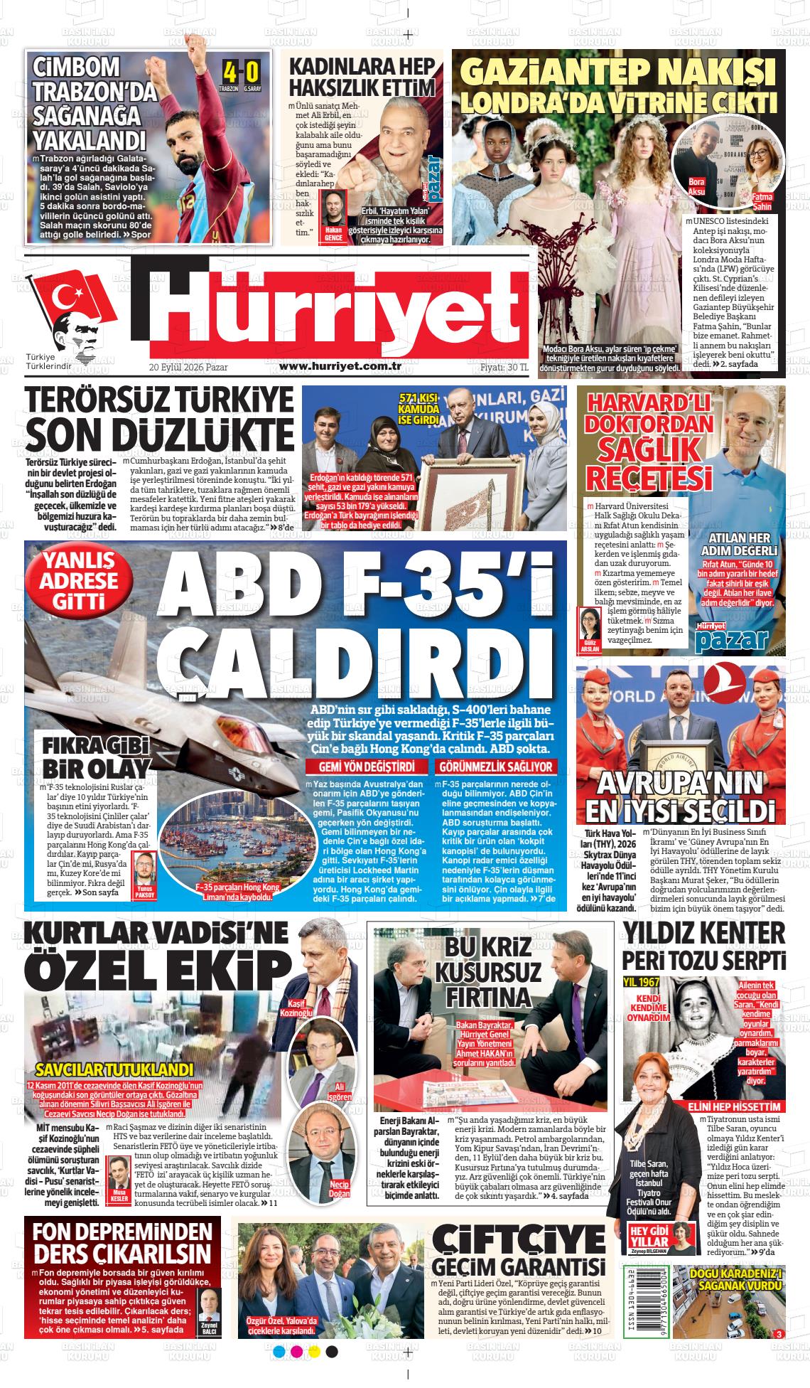Hürriyet gazetesi ilk sayfası