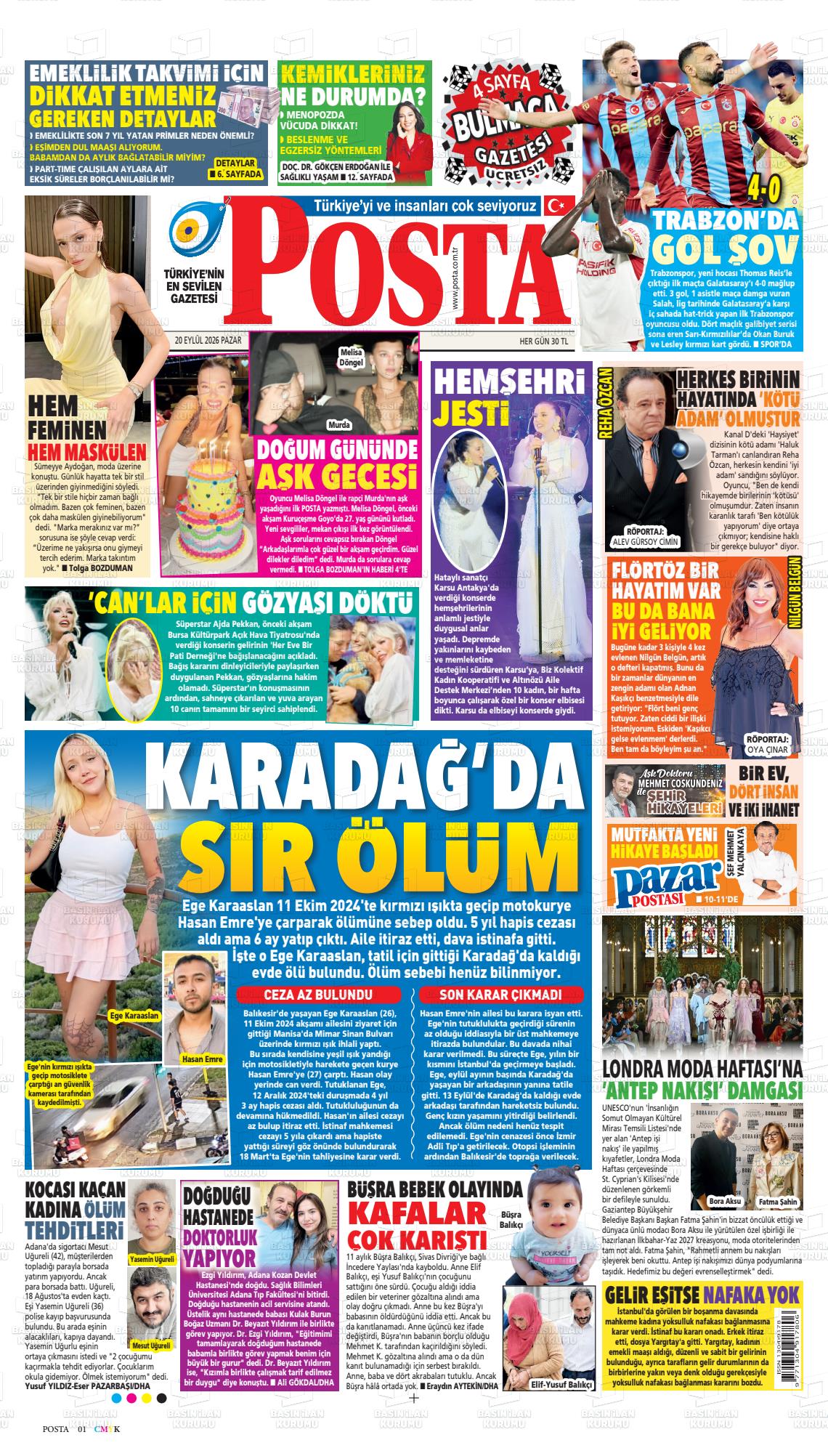 Posta gazetesi ilk sayfası