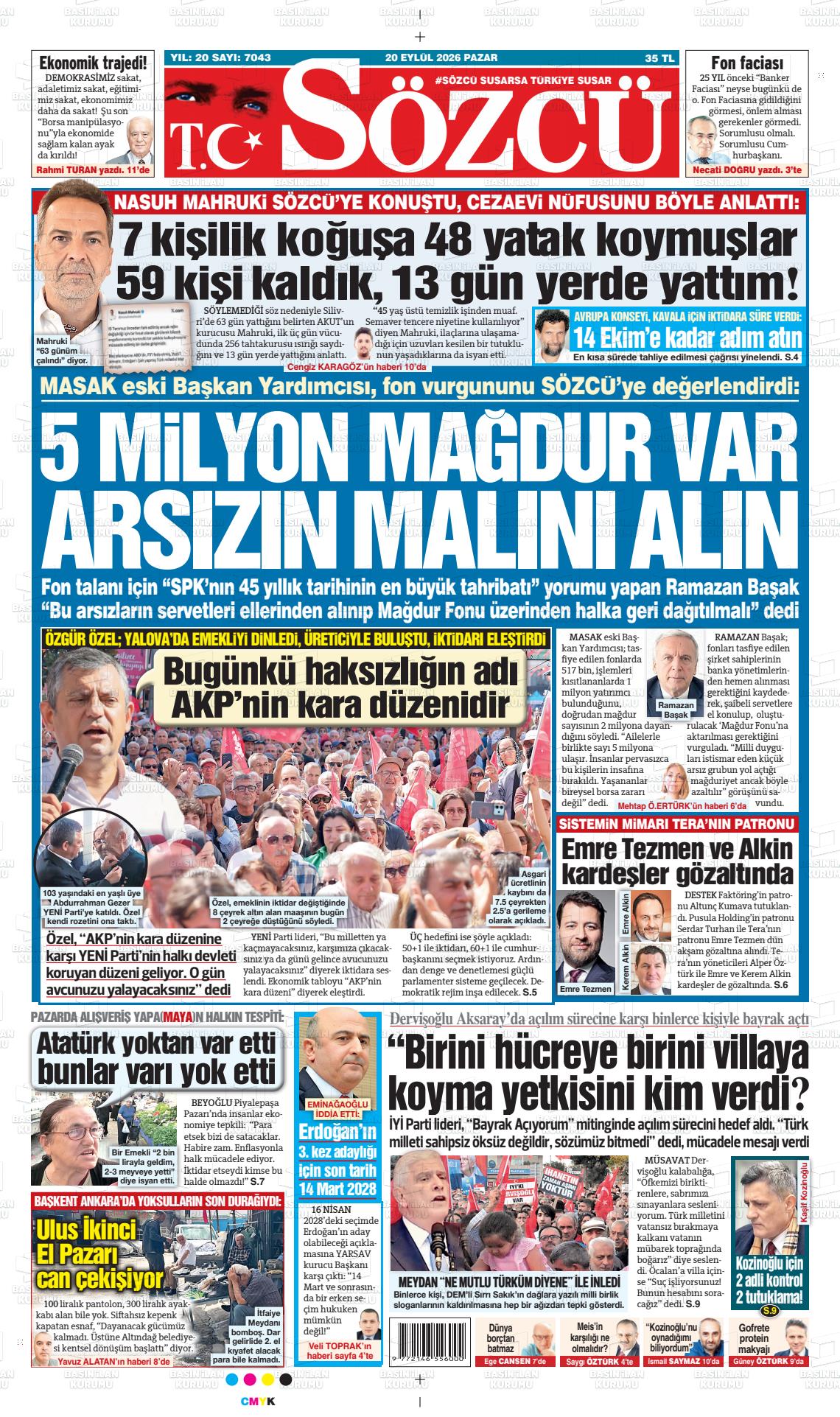 Sözcü gazetesi ilk sayfası