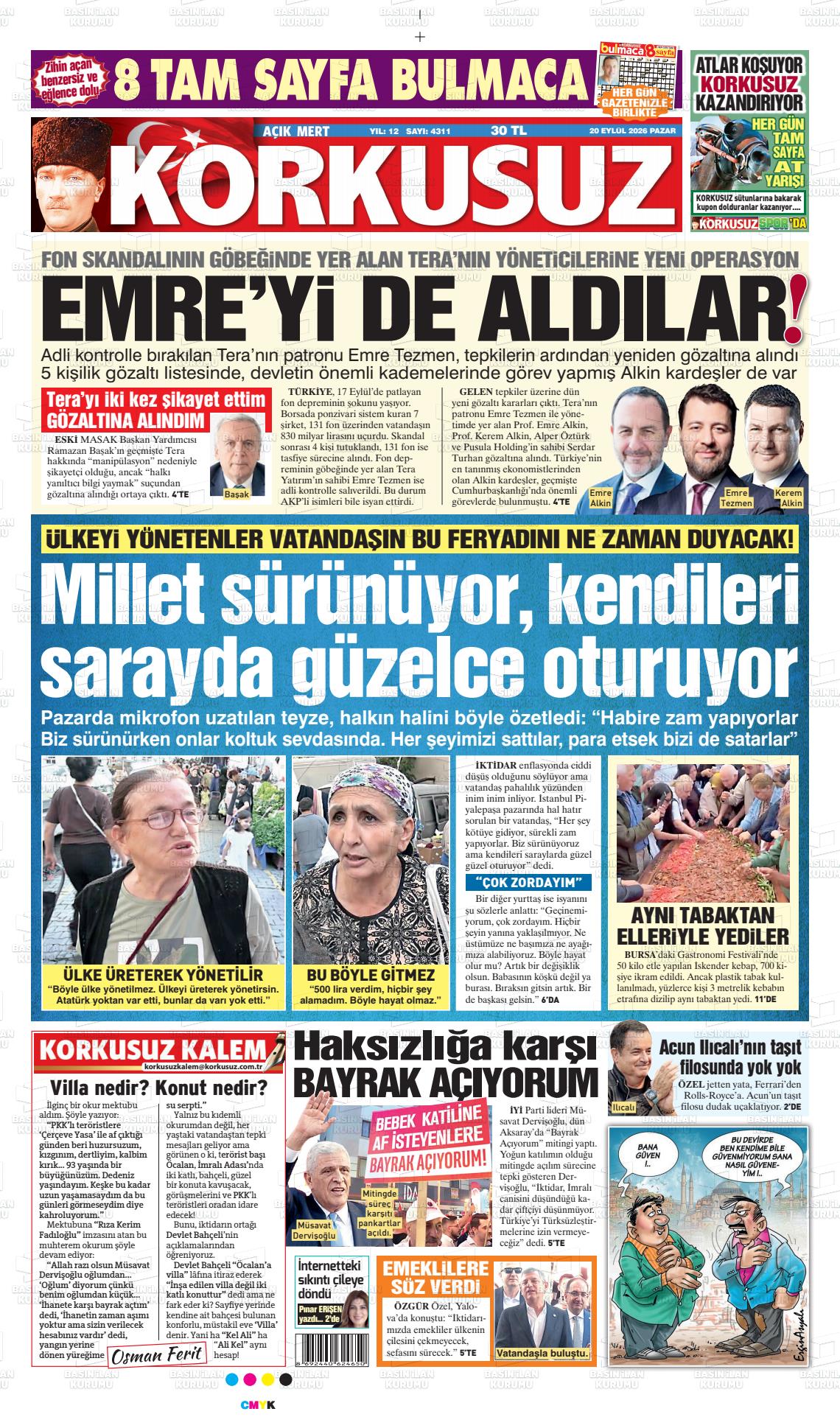 Korkusuz gazetesi ilk sayfası
