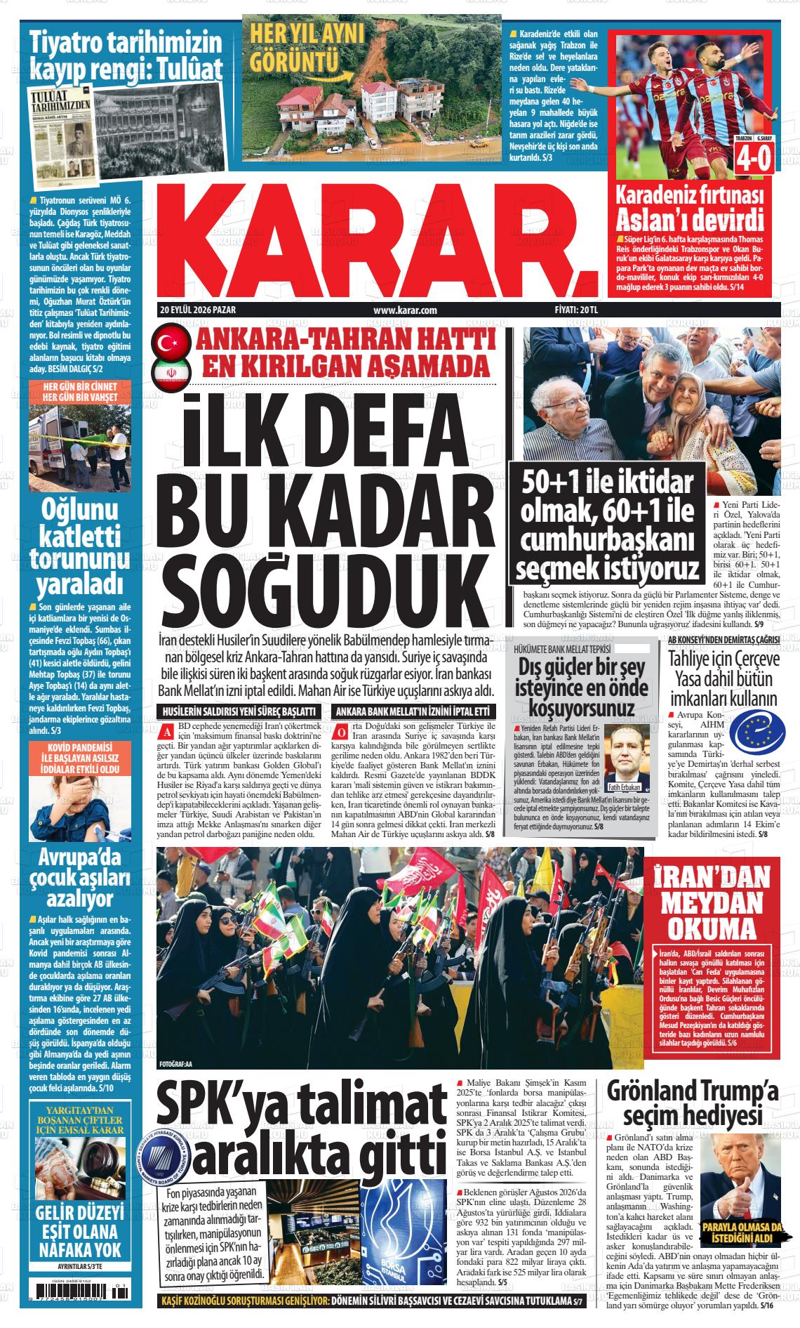 Karar gazetesi ilk sayfası