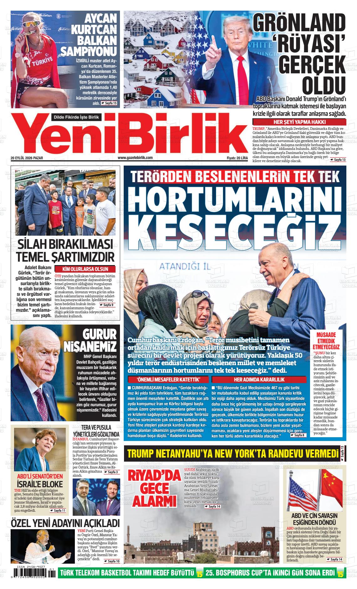 Yeni birlik gazetesi ilk sayfası