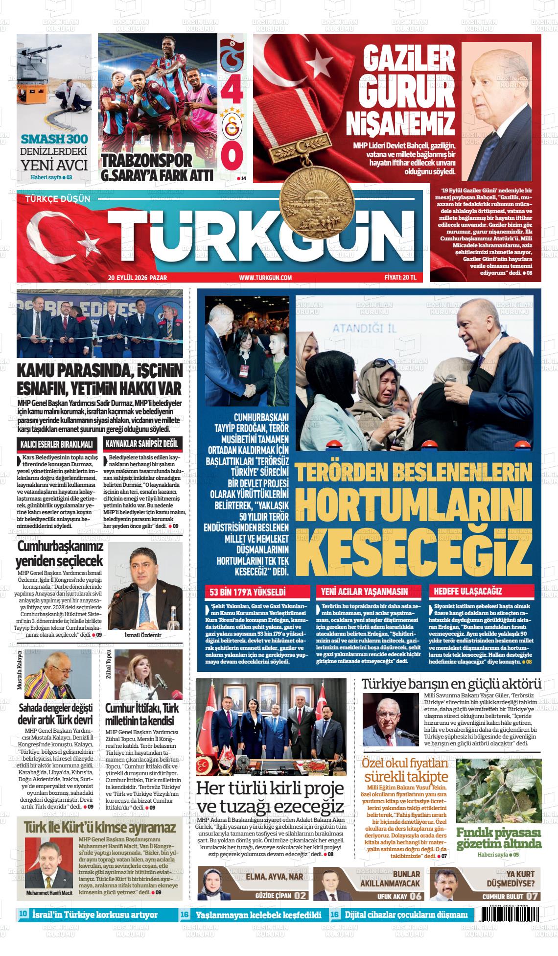 Türkgün gazetesi ilk sayfası