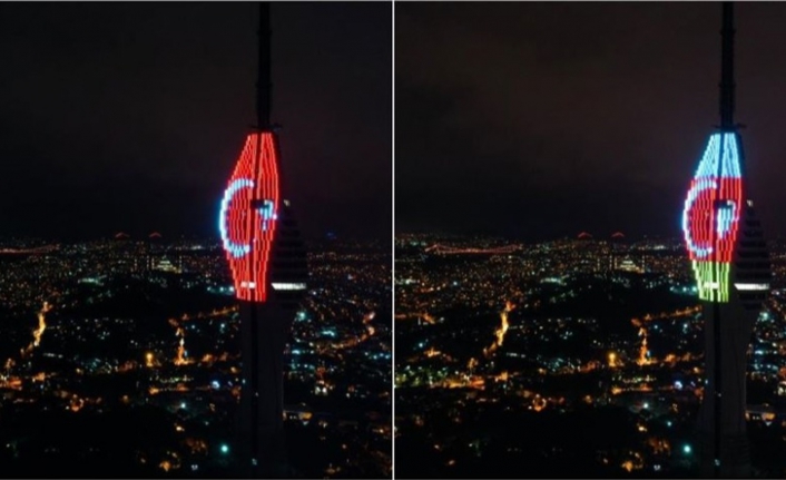 Çamlıca Kulesi'ne Türkiye ve Azerbaycan bayrakları yansıtıldı