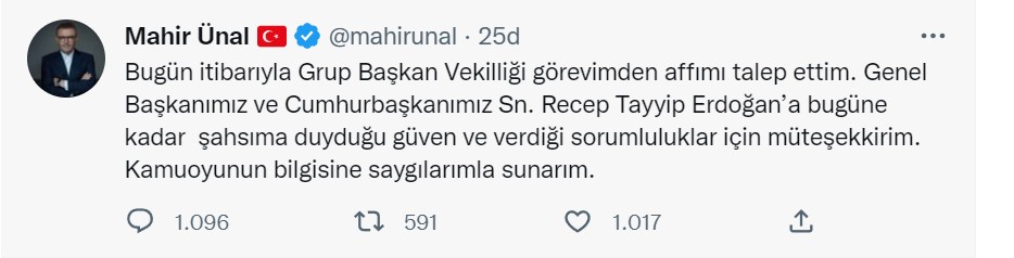 MHP’li vekilden ‘Mahir Ünal’ mesajı