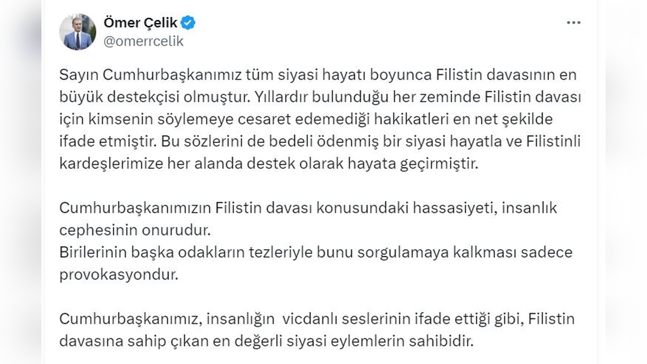 Çelik'ten Filistin Desteği Vurgusu