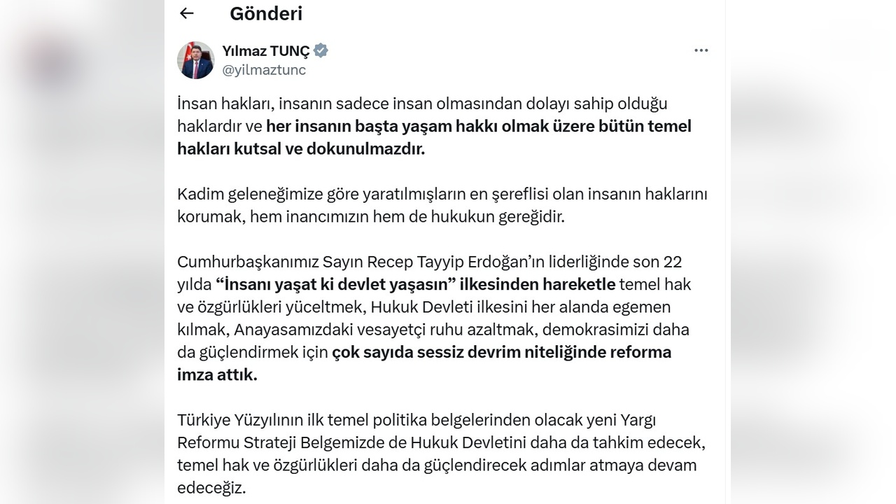 Bakan Tunç'tan Filistin Eleştirisi