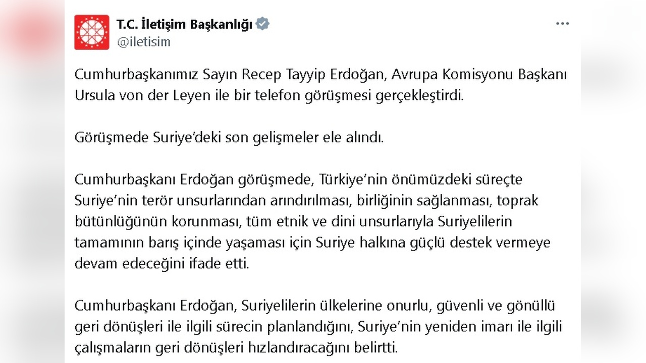 Erdoğan ve Von der Leyen Arasında Kritik Telefon Görüşmesi