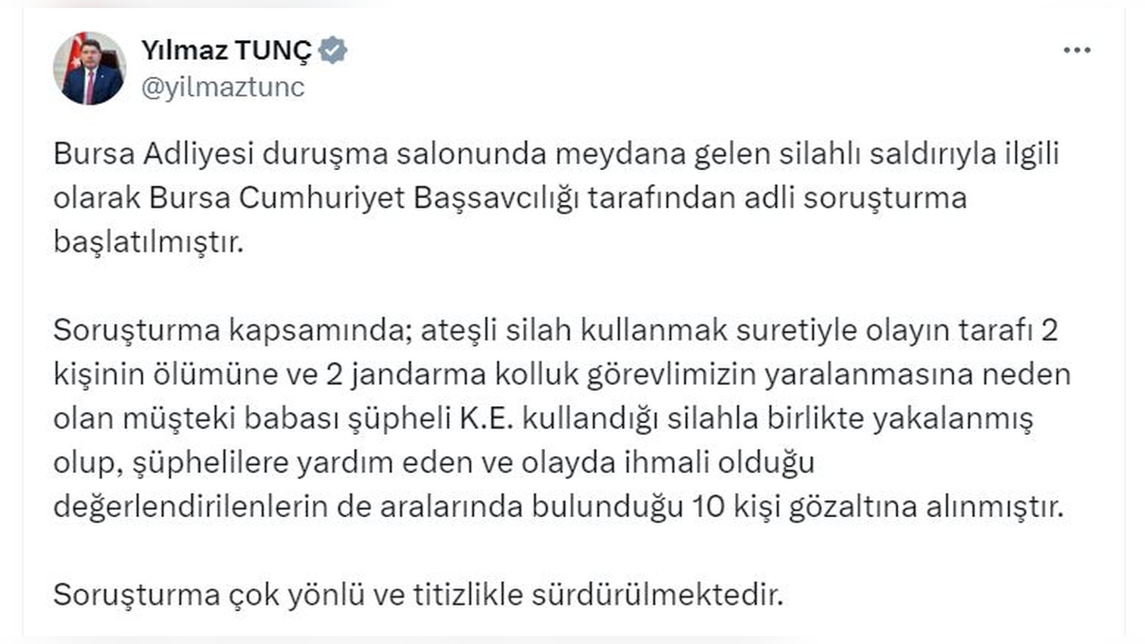 Bursa Adliyesi'nde Silahlı Saldırı: İki Kişi Hayatını Kaybetti