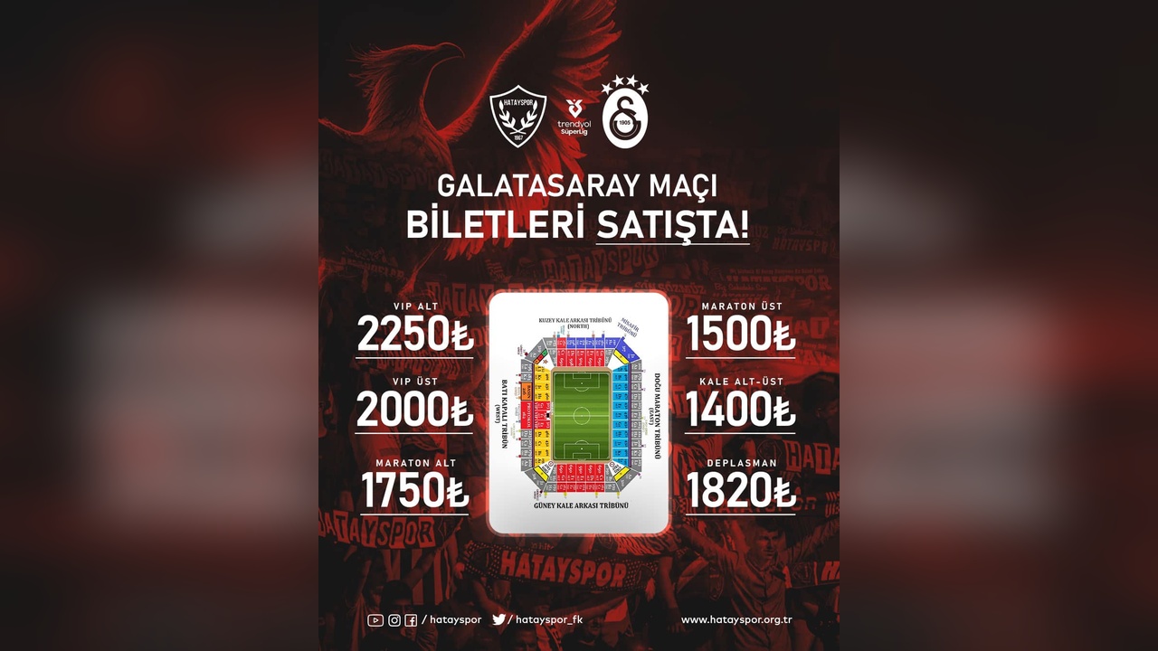 Hatayspor ile Galatasaray Maçının Bilet Fiyatları Açıklandı