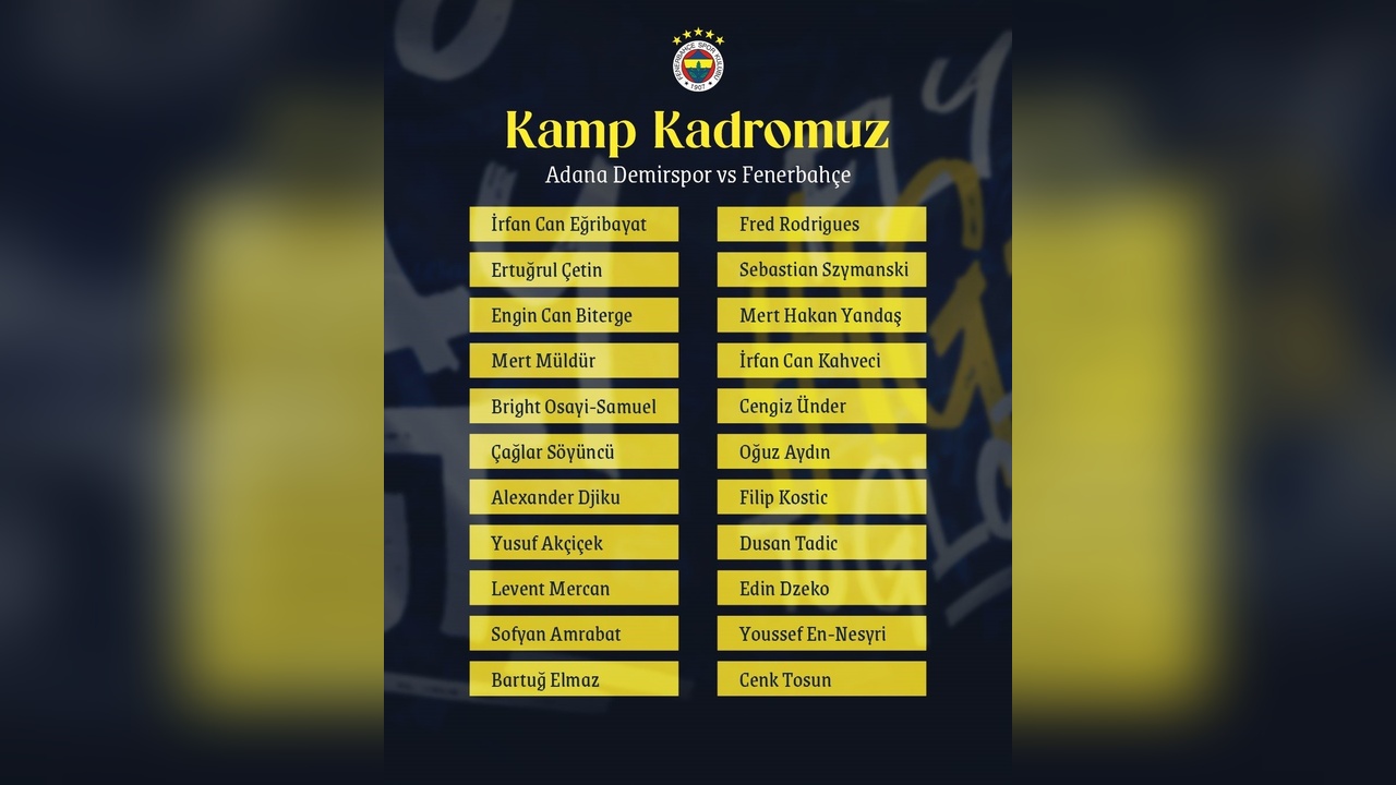 Fenerbahçe'nin Adana Demirspor Maçı İçin Kamp Kadrosu Belirlendi