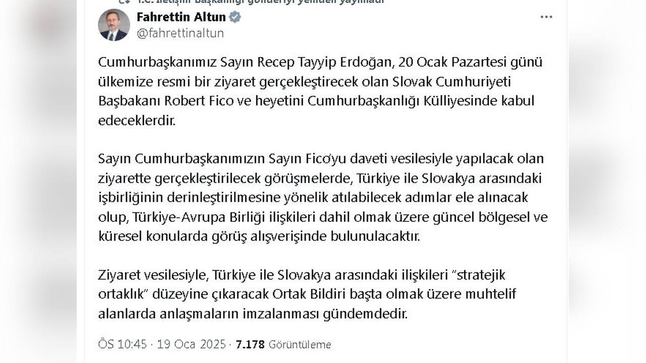 Cumhurbaşkanı Erdoğan, Slovakya Başbakanı Fico ile Görüşecek