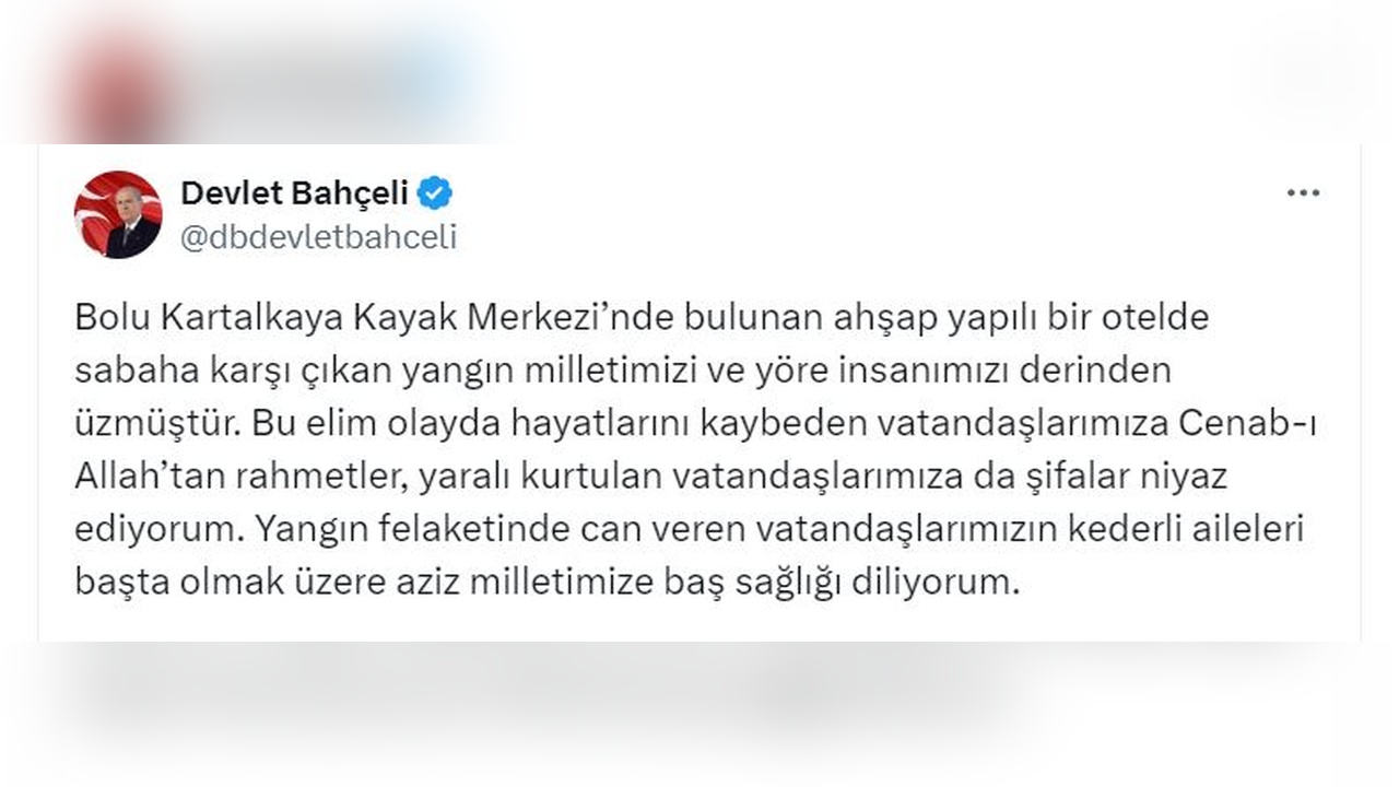 Bahçeli, Bolu Yangınında Hayatını Kaybedenler İçin Taziye Diledi
