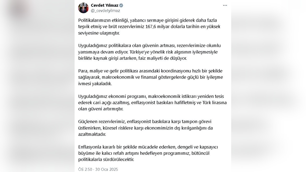 Cumhurbaşkanı Yardımcısı Yılmaz, Rezervlerin Rekor Seviyeye Ulaştığını Açıkladı