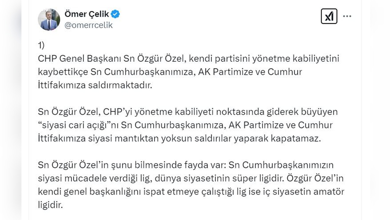 Çelik'ten Özel'e Sert Eleştiri: Siyasi Cari Açık Kapatılamaz