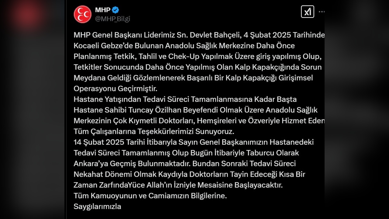 Devlet Bahçeli Hastaneden Taburcu Oldu