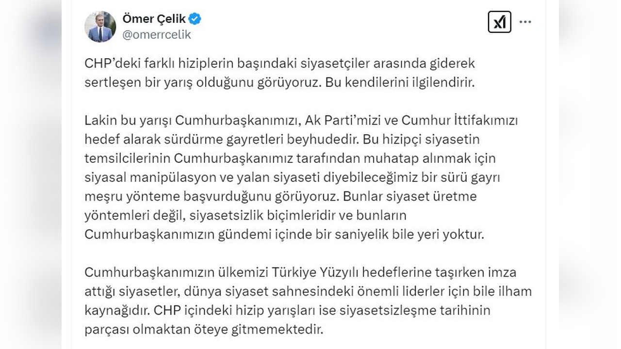 Çelik'ten CHP'nin İç Mücadelelerine Eleştiri