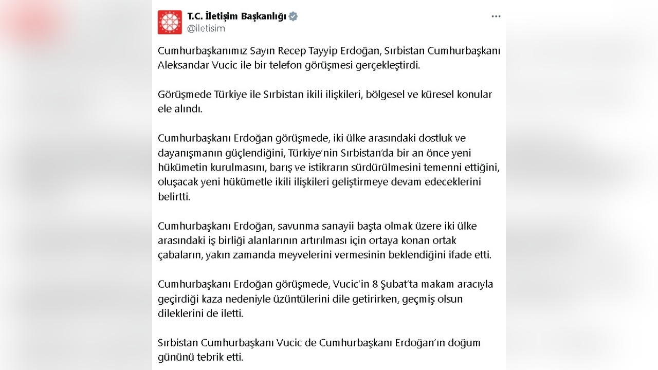 Cumhurbaşkanı Erdoğan ve Sırbistan Cumhurbaşkanı Vucic Görüşme Gerçekleştirdi