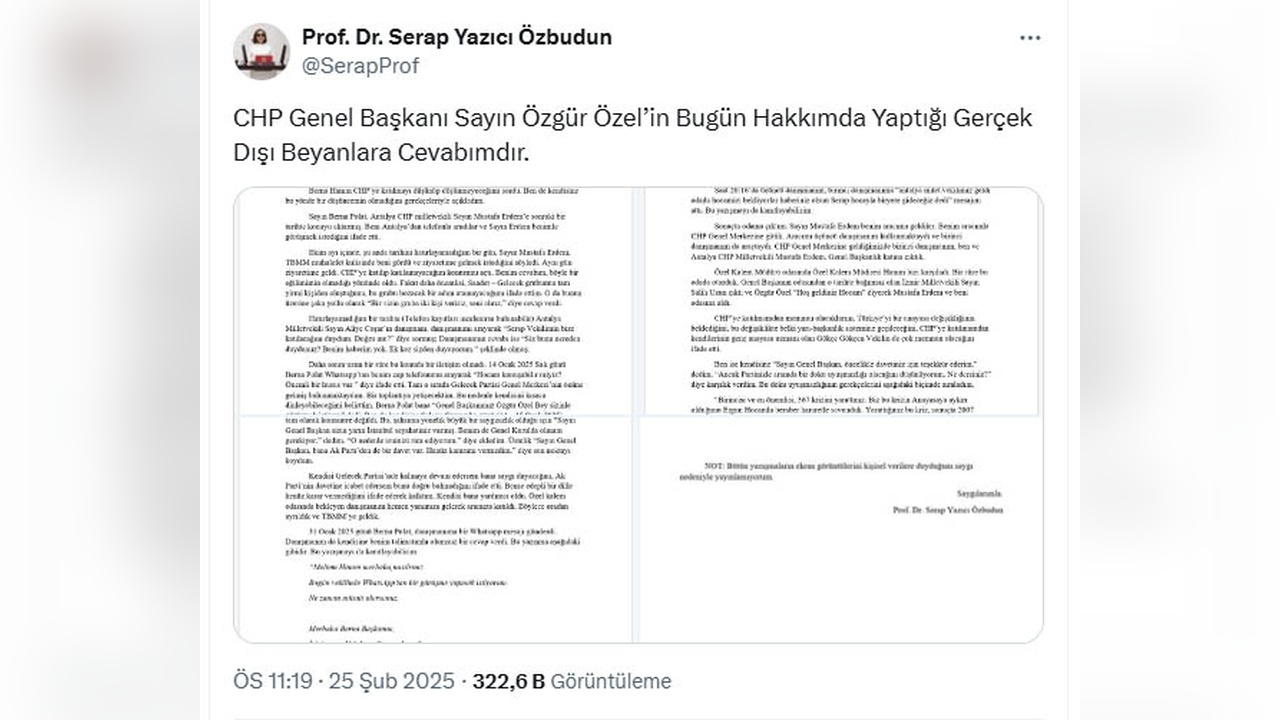 Serap Yazıcı Özbudun'dan CHP Açıklaması