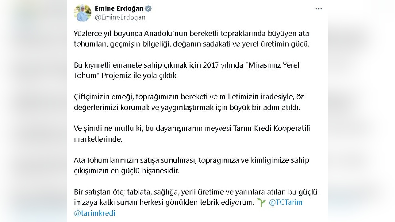 Emine Erdoğan, Ata Tohumları Satışını Duyurdu