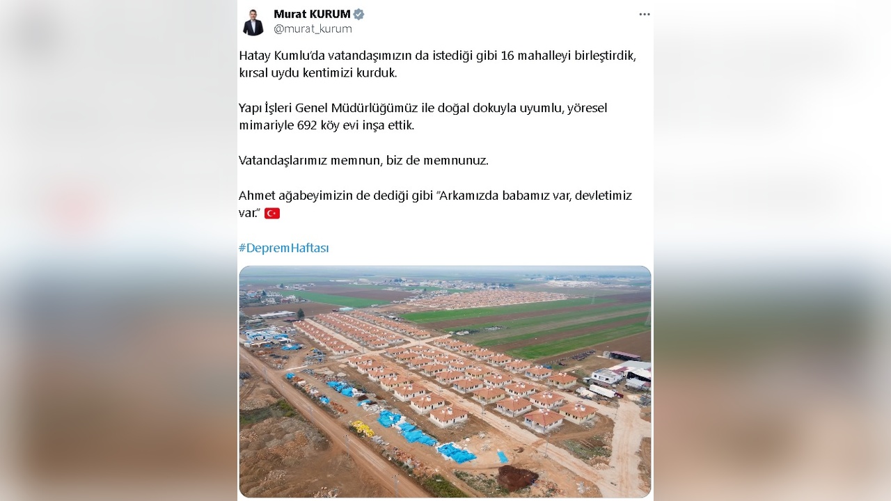 Türkiye'nin İlk Kırsal Uydu Kenti Deprem Bölgesinde Hayata Geçirildi