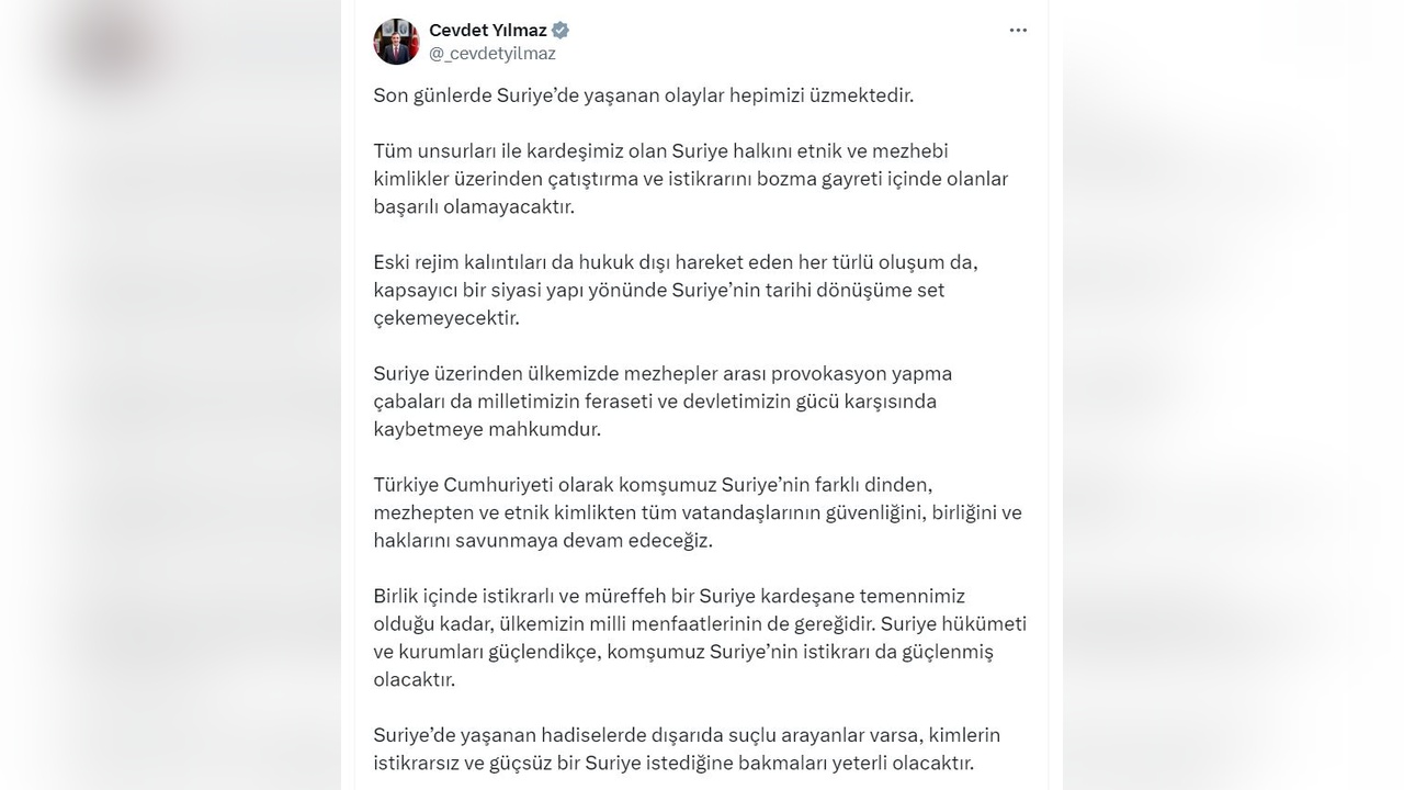 Cevdet Yılmaz'dan Suriye Üzerine Açıklama