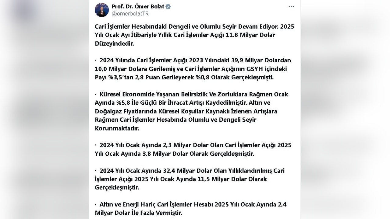 Bakan Bolat'tan Cari İşlemler Hesabı Açıklaması