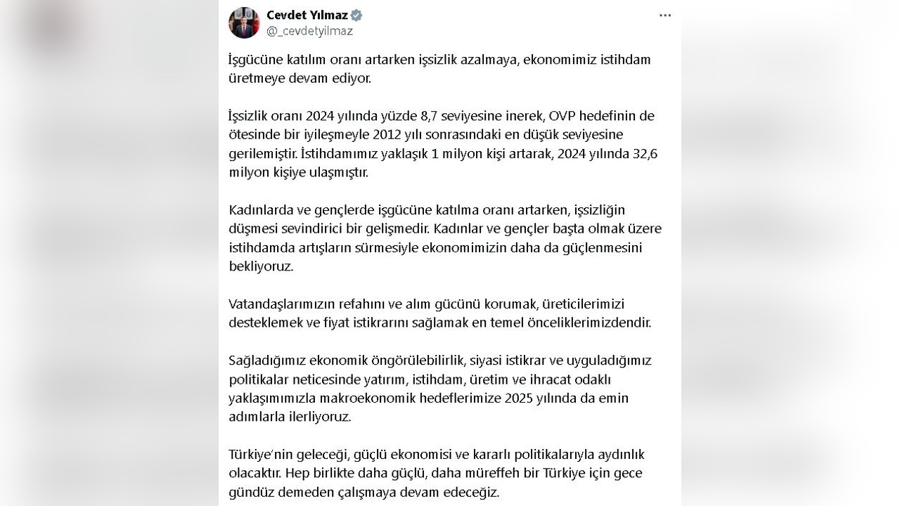 Cevdet Yılmaz'dan Ekonomi Açıklaması: İstihdam Artışı Şart