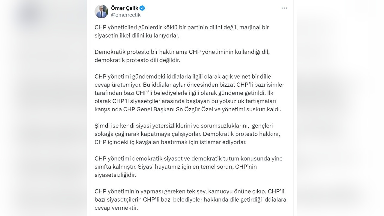 Ömer Çelik'ten CHP'ye Sert Eleştiri