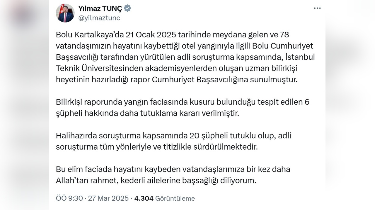 Kartalkaya'daki Otel Yangını Nedeniyle 6 Kişi Daha Tutuklandı