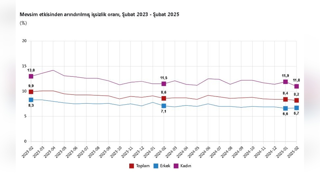 Türkiye'de İşsizlik Oranı Yüzde 8,2'ye Düştü
