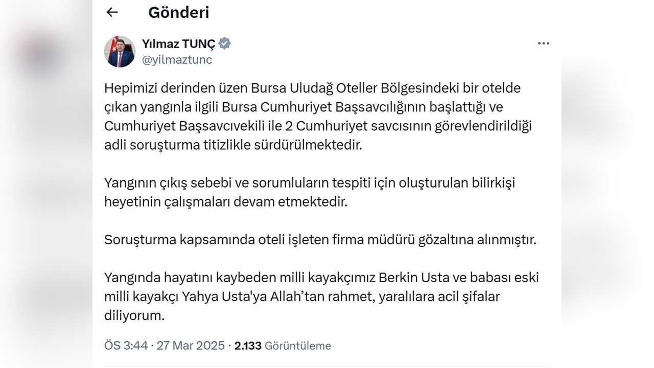 Uludağ'daki Otel Yangınında Milli Kayakçı ve Babası Hayatını Kaybetti