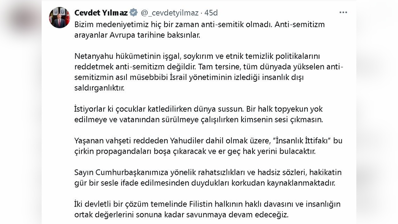 Cevdet Yılmaz'dan Anti-semitizm Açıklaması