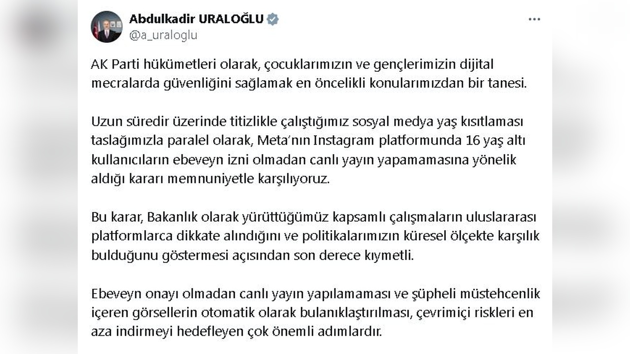 Bakan Uraloğlu'ndan Meta'nın Yeni Kararına Destek
