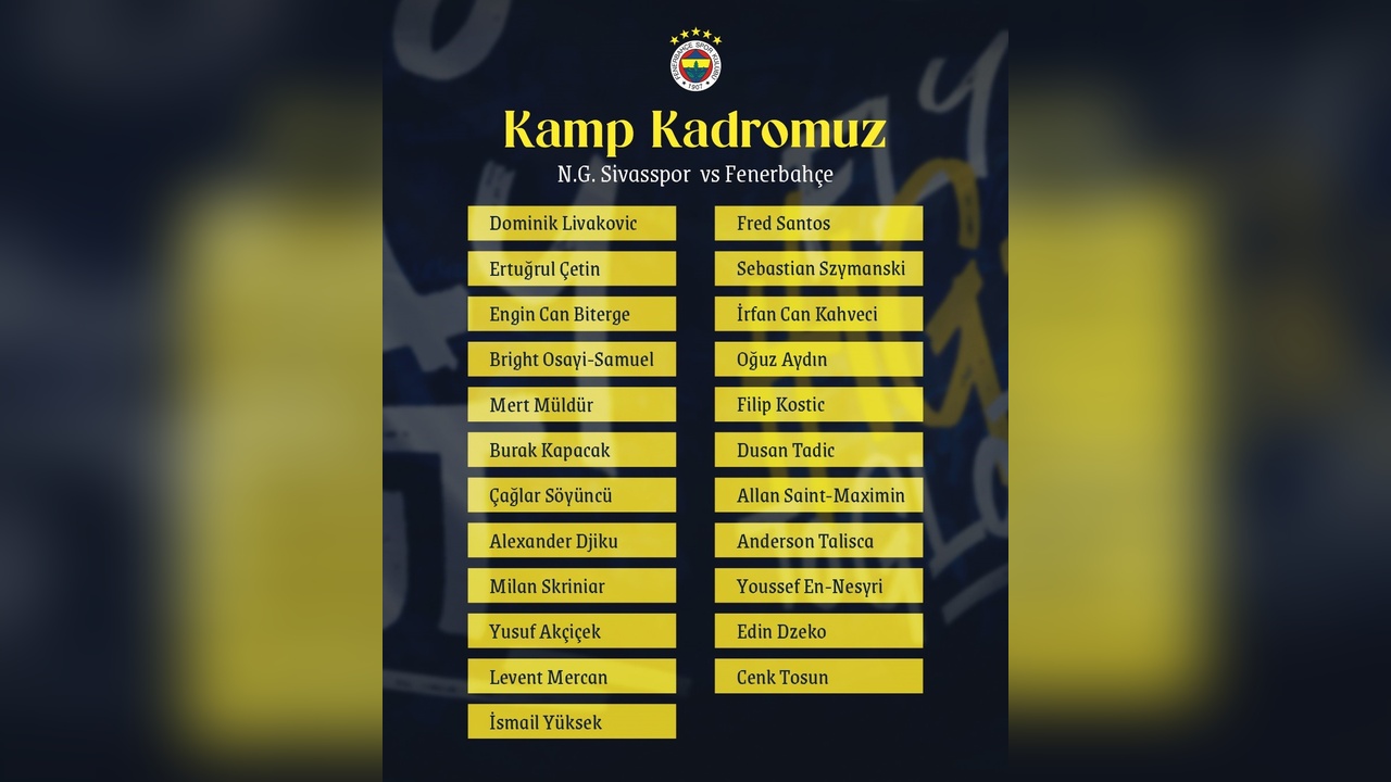 Fenerbahçe'nin Sivasspor Maçı İçin Kamp Kadrosu Belirlendi