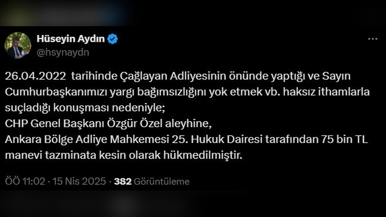 Mahkeme, Özgür Özel için 75 Bin Liralık Tazminat Kararı Verdi