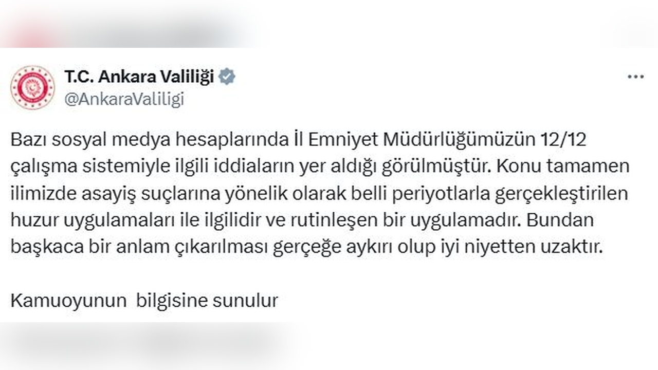 Ankara Valiliği, İl Emniyet Müdürlüğü Çalışma Sistemini Açıkladı