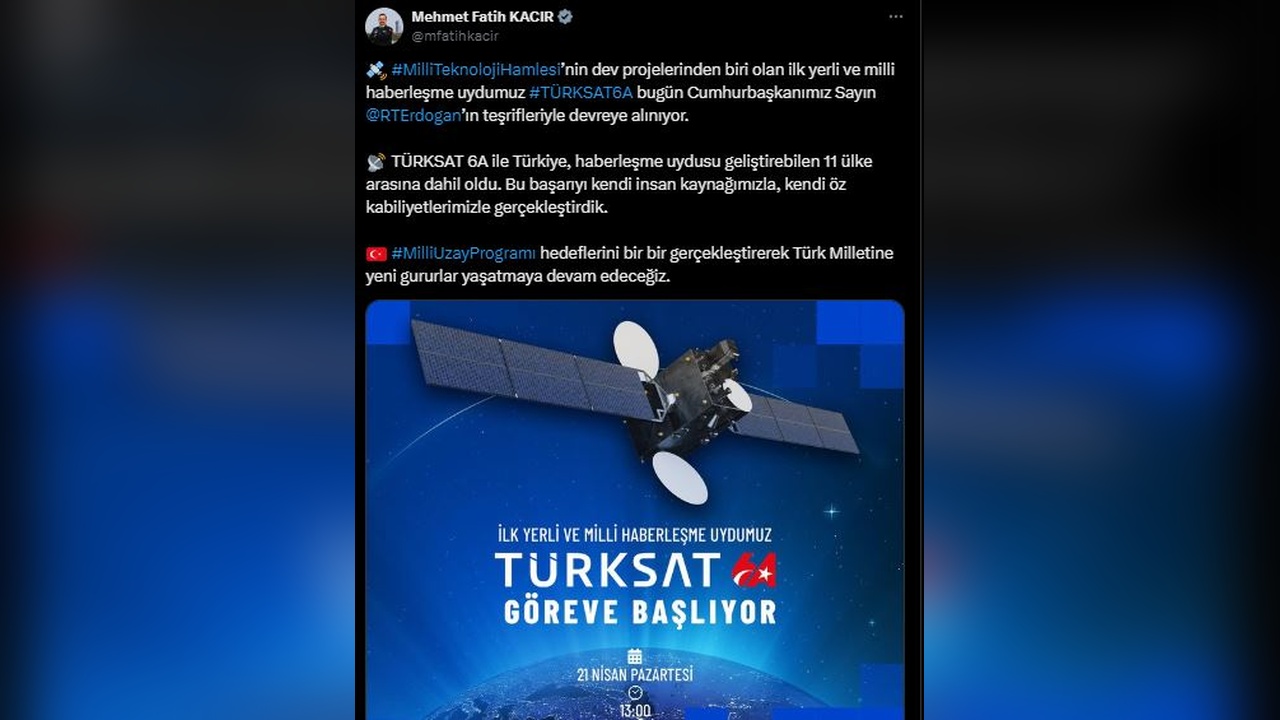 Bakan Kacır: Türkiye, Haberleşme Uydusu Geliştiren 11 Ülke Arasına Katıldı
