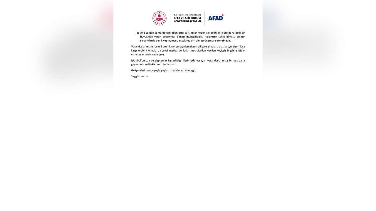 AFAD: Deprem Sonrası 184 Artçı Sarsıntı Kaydedildi