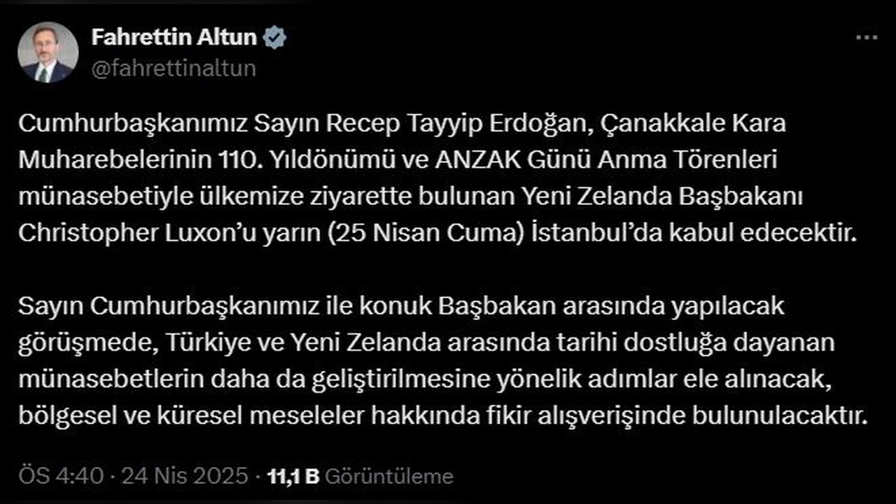 Cumhurbaşkanı Erdoğan, Yeni Zelanda Başbakanı Luxon’u Resmi Törende Ağırlayacak