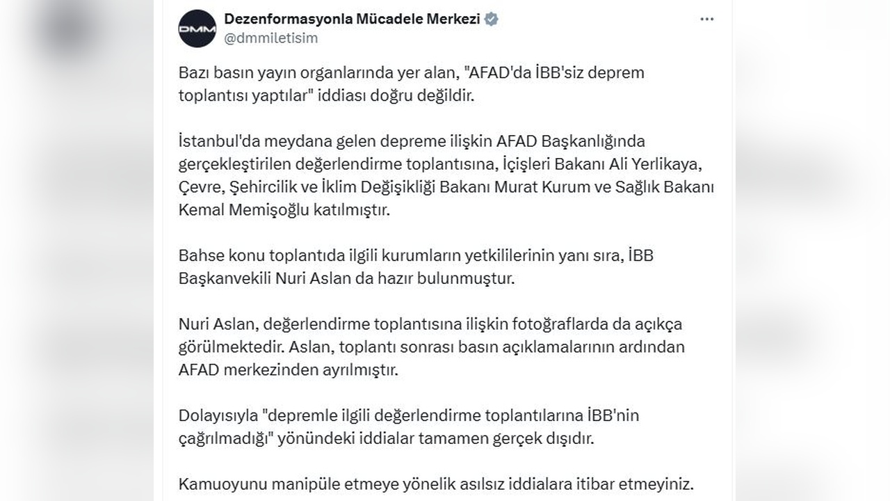 AFAD'da İBB'siz Deprem Toplantısı İddiası Gerçekleri Yansıtmıyor