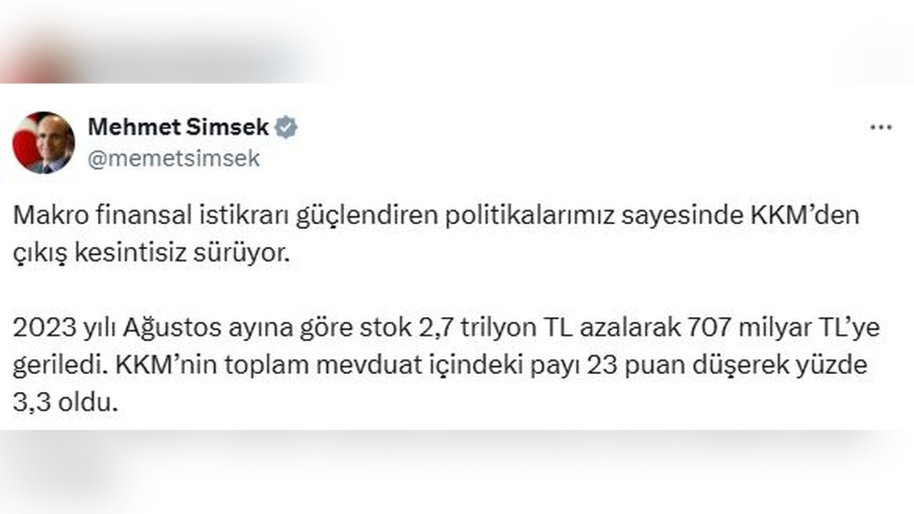 Bakan Şimşek: Kur Korumalı Mevduat'tan Çıkış Süreci Kesintisiz Devam Ediyor