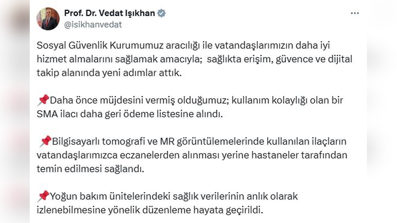 Sağlık Bakanı Işıkhan, SMA İlacı Geri Ödeme Listesine Eklendi
