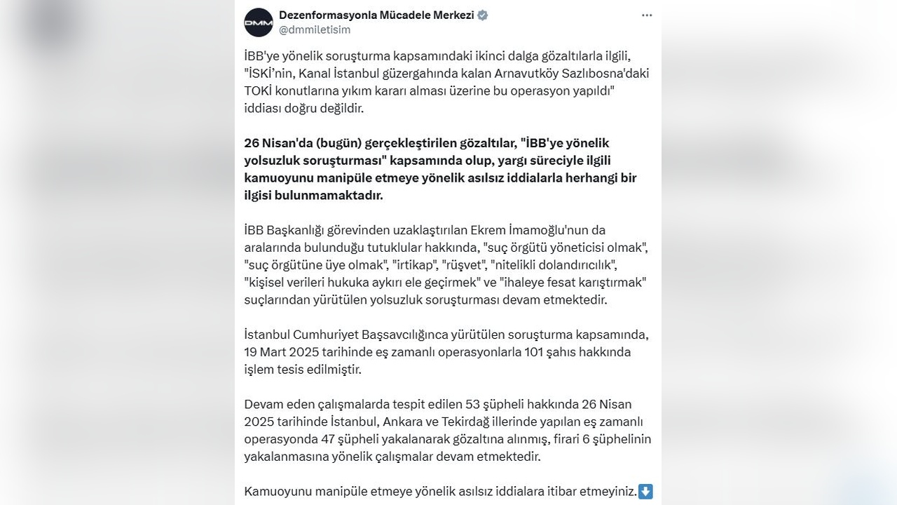 DMM, İstanbul Büyükşehir Belediyesi'nde Gözaltılar Hakkında Açıklama Yaptı