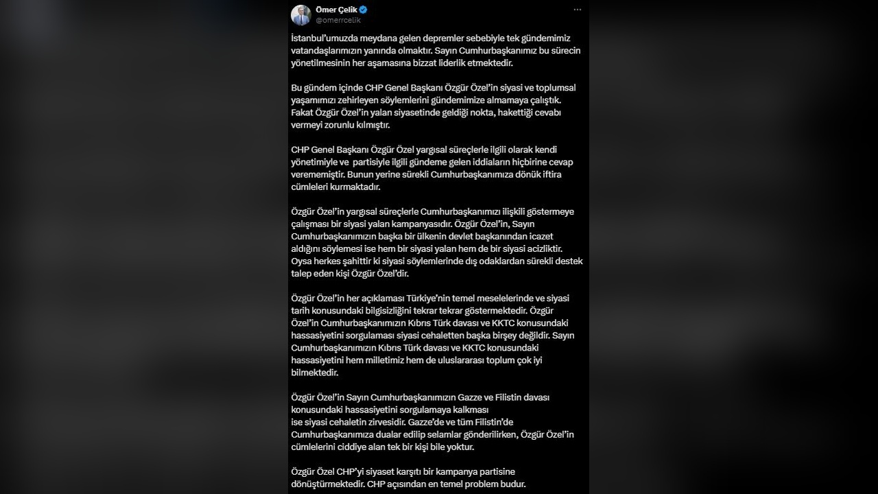 AK Partili Çelik: Özgür Özel, CHP'yi Siyaset Karşıtı Kampanyaya Dönüştürüyor