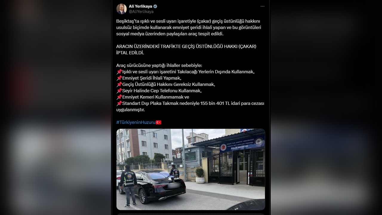 Beşiktaş'ta Çakar İzni İptal Edildi: Bakan Yerlikaya'dan Resmi Açıklama