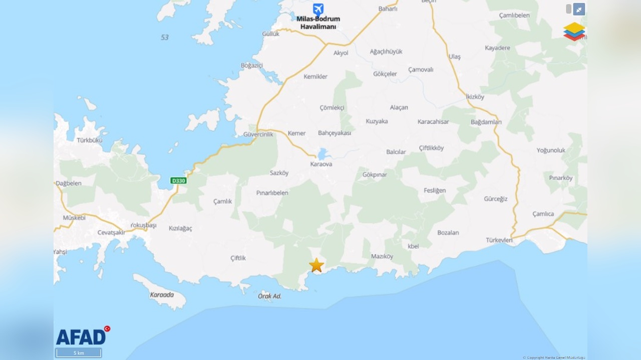 Bodrum'da 4.1 Büyüklüğünde Deprem Meydana Geldi