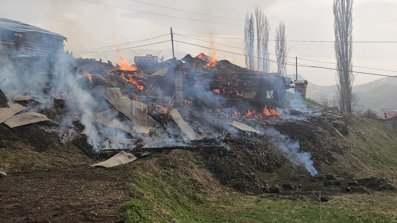 Yusufeli’nde Çıkan Yangında 3 Ev, Samanlık ve Ahır Kül Oldu
